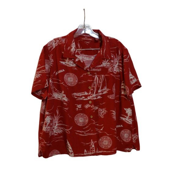 GLORIA VANDERBILT Kauai Type Red Button-Down Short Sleeves Shirt Women XL - Picture 3 of 5